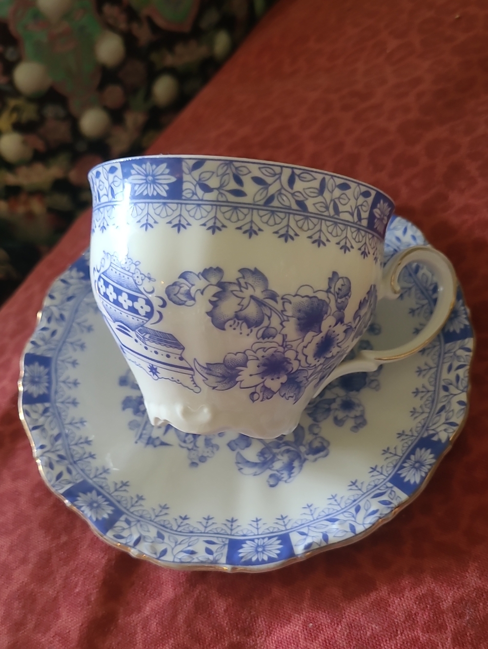Stemann Weiden Blue and White Floral Teacup and Saucer Set